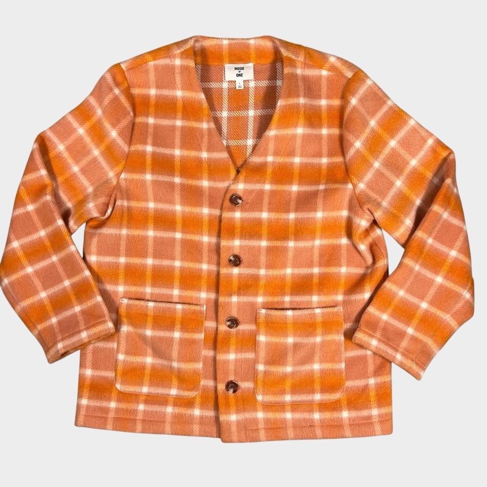 NWT Macy's MODE BY‎ ONE Mens Flannel Cardigan Jacket Voltage Orange L Shacket